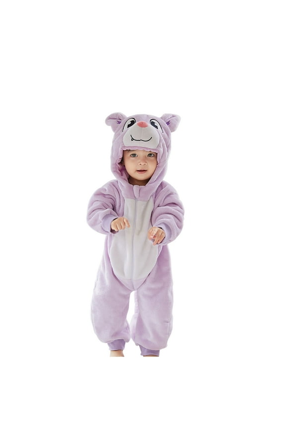 Infant Boys Girls Animal Dress Up Clothes Flannel Fleece Jumpsuits Winter Thermal Hooded Rompers Infant Cute Bodysuit Long Sleeve Hooded Onesie Infant Clothes Purple