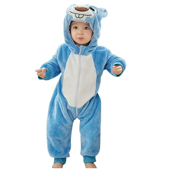 Odeerbi Infant Boys Girls Animal Dress Up Clothes Flannel Fleece Jumpsuits Winter Thermal Hooded Rompers Infant Cute Bodysuit Long Sleeve Hooded Onesie Infant Clothes Blue