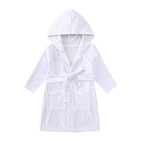 Odeerbi Infant Boys Girls Christmas Bathrobes Kids Soft Hooded Sleepwear Thick Warm Night-robe Toddler Winter Solid Color 2024 Long Sleeved Home Wear Baby Clothes Bathrobe White 6-12 Months