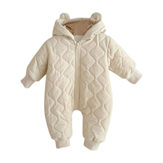 Odeerbi Infant Boys Girls Clothes Fleece Lined Puffer Rompers Winter Thermal Jumpsuits Fashion Children' Casual Long Sleeve Warm Round Neck Cotton Hooded Onesie Bodysuit White
