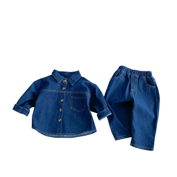 Odeerbi Infant Boys Girls Cotton Clothes Fall Winter Denim Outfits Set Children's Solid Color Cowboy Suit Denim Jacket Jeans Sets Blue