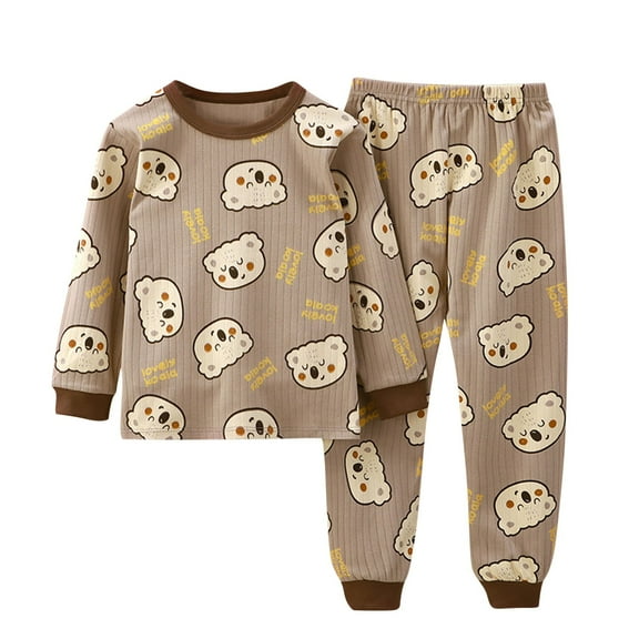 Odeerbi Infant Boys Girls Cotton Clothes Spring Fall Outfits Set Printing Pajamas Two Piece Sleepwear Set Newborn Underwear Set Brown