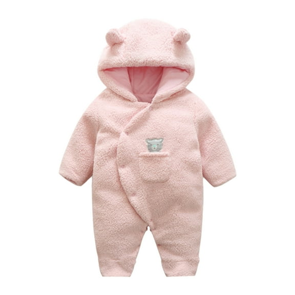 Odeerbi Infant Boys Girls Cotton Outfits Children Plus Velvet Romper Suit Fall Winter Cotton Clothes Thickened Three-piece Suit Pink 6-8 Months