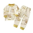 thumbnail image 1 of Odeerbi Infant Boys Girls Cotton Pajama Sets Cute Cartoon Print Pajamas Long Johns Fall Winter Thermal Underwear Set Long Sleeve Tops Printed Long Pants Sets Infant Clothes Yellow, 1 of 3