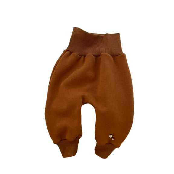 Odeerbi Infant Boys Girls Cotton Pants Winter Thermal Trousers Fall Winter Warm Pants Fleece Leggings High Waist Thickened Cotton Trousers Outer Wear Brown 6-9 Months