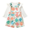 thumbnail image 1 of Odeerbi Infant Boys Girls Fall Outfits Rib Knit Ruffle Tops Floral Overall Shorts Set Children's Long Sleeve Round Neck Tops Pant Set White, 1 of 9