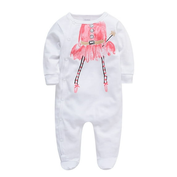 Odeerbi Infant Boys Girls Fall Winter Long Sleeve Romper Jumpsuit Cotton Baby Clothes Infant Baby Printed Solid Color T-Shirt Round Neck Bodysuit White