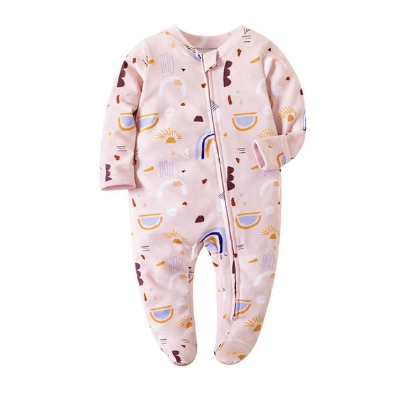 Odeerbi Infant Boys Girls Fall Winter Long Sleeve Romper Jumpsuit Cotton Baby Clothes Printing Solid Color Baby Crawling Suit Long Bodysuit Onesie Newborn Pajamas Pink