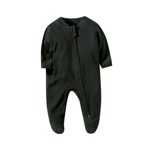 Odeerbi Infant Boys Girls Fall Winter Long Sleeve Romper Jumpsuit Cotton Baby Clothes Solid Color Baby Crawling Suit Long Jumpsuit Newborn Pajamas Black