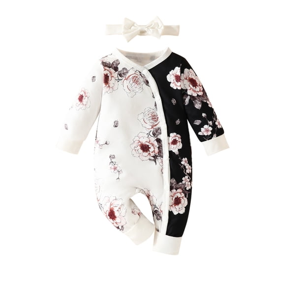 Odeerbi Infant Boys Girls Fall Winter Long Sleeve Romper Jumpsuit Knitting Cotton Baby Clothes Baby Flower Long Bodysuit Single Breasted Casual Onesie White