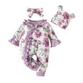thumbnail image 1 of Odeerbi Infant Boys Girls Fall Winter Long Sleeve Romper Jumpsuit Knitting Cotton Baby Clothes Baby Trumpet Climbing Suit Hat Headscarf Bodysuit Three Piece Set Purple, 1 of 1