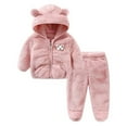 thumbnail image 1 of Odeerbi Infant Boys Girls Fall Winter Outfits Flannel Fleece Sherpa Hooded Jacket Pants Set Children Babys Home Lounge Sets Velvet Outerwear Sets Infant Clothes Pink, 1 of 8