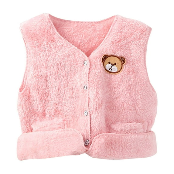 Odeerbi Infant Boys Girls Flannel Fleece Vest Fashion Casual Long Sleeve Winter Warm Fleece Sleeveless Coat Pink