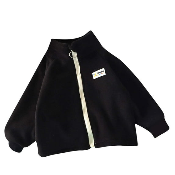 Odeerbi Infant Boys Girls Fleece Lined Sherpa Jacket Winter Thermal Coat Children's Long Sleeve Round Neck Zipper Sweatshirt Bottom Layer Outerwear Infant Clothes Black