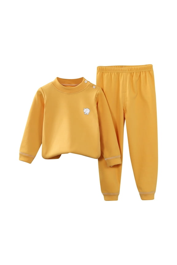 Infant Boys Girls Fleece Long Johns Fall Winter Thermal Underwear Set Cute Pajamas Children's Casual Sweatshirt Two Piece Pajama Sets Infant Clothes Yellow