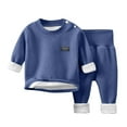 thumbnail image 1 of Odeerbi Infant Boys Girls Fleece Pajama Sets Fall Winter Thermal Pajamas Kids Long Sleeve Velvet Sleepwear Elastic Waist Long Pants Two-piece Lounge Set Infant Clothes Navy, 1 of 4
