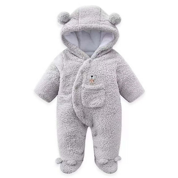 Odeerbi Infant Boys Girls Fleece Romper Jumpsuit Baby Clothes Winter New Baby Placket Velvet Bodysuit Outdoor Climbing Clothes Gray