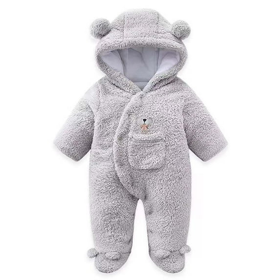 Odeerbi Infant Boys Girls Fleece Romper Jumpsuit Baby Clothes Winter New Baby Placket Velvet Bodysuit Outdoor Climbing Clothes Gray