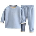 thumbnail image 1 of Odeerbi Infant Boys Girls Fleece Thermal Long Johns Fall Winter Soft Base Layer Pajamas Set Child Spring Printing Pants Long Sleeve Round Neck Blouses Sets Blue, 1 of 3