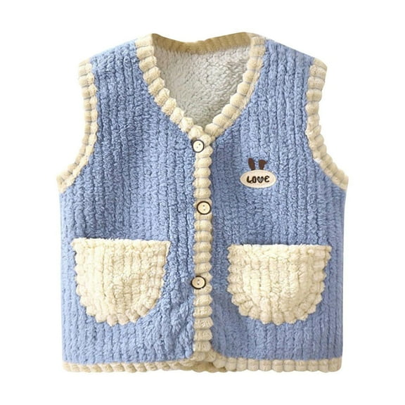 Odeerbi Infant Boys Girls Fleece Vest Fall Winter Thermal Gilet Children's Fashion Casual Plush Warm Sleeveless Jacket Coat Infant Clothes Blue