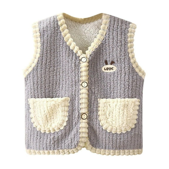 Odeerbi Infant Boys Girls Fleece Vest Fall Winter Thermal Gilet Children's Fashion Casual Plush Warm Sleeveless Jacket Coat Infant Clothes Gray