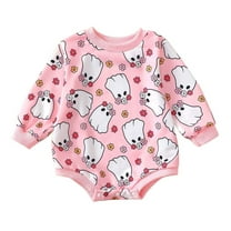 Odeerbi Infant Boys Girls Halloween Ghost Romper Fall Winter Long Sleeve Jumpsuit Baby Cute Bodysuit Onesie Infant Clothes Pink