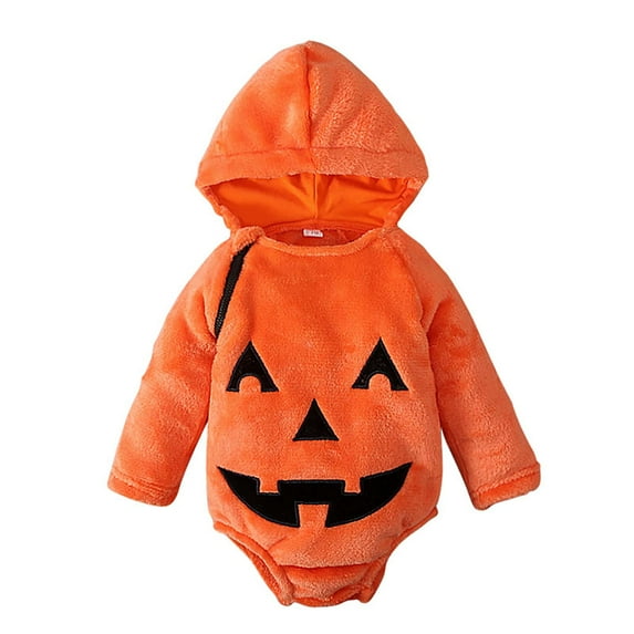 Odeerbi Infant Boys Girls Halloween Romper Jumpsuit Baby Clothes Childrens Spring Winter Halloween Long Bodysuit Climbing Hooded Onesie Orange