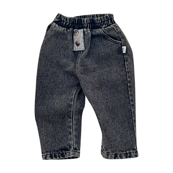 Odeerbi Infant Boys Girls Jeans Stretch Denim Pants Children's Solid Color Elastic Waist Long Pants Casual Versatile Jeans Infant Clothes Black