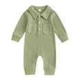 thumbnail image 1 of Odeerbi Infant Boys Girls Lapel Collar Romper Jumpsuit Baby Clothes Infant Baby Long Sleeve Solid Color T-Shirt Collar Neck Bodysuit with Pocket Olive Green, 1 of 4