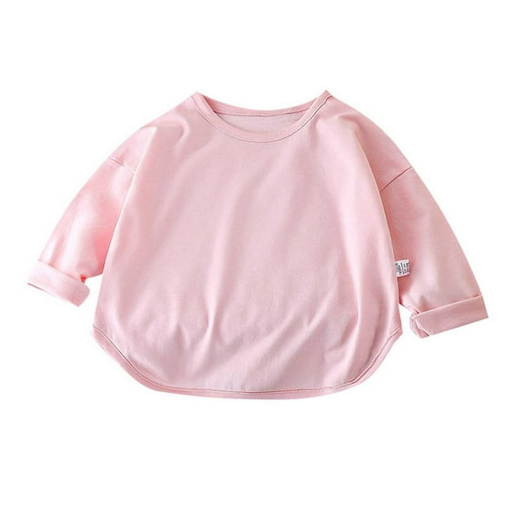 Odeerbi Infant Boys Girls Long Sleeve Cotton Shirt Fall Winter Base Layer Solid Color Undershirt Baby Children's Cotton T-shirt Bottoming Shirt Round Neck Top Pink
