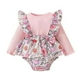 thumbnail image 1 of Odeerbi Infant Boys Girls Long Sleeve Rib Knit Romper Fall Winter Ruffle Floral Jumpsuit Children's Solid Color Knitted Color Block Bodysuit Onesie Infant Clothes Pink, 1 of 9