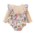 thumbnail image 1 of Odeerbi Infant Boys Girls Long Sleeve Rib Knit Romper Fall Winter Ruffle Floral Jumpsuit Children's Solid Color Knitted Color Block Bodysuit Onesie Infant Clothes Beige, 1 of 5