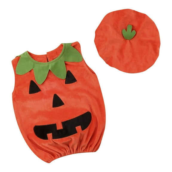 Odeerbi Infant Boys Girls Outfits Baby Layette Set Halloween Pumpkin Print Romper Cotton Jumpsuit 0-3 Years Baby Cute Pumpkin Shaped Sleeveless Onesie Bodysuit with Hat Set Orange