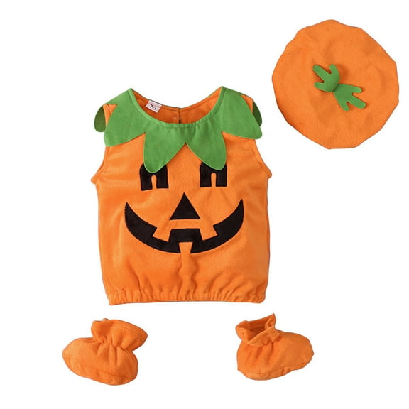 Odeerbi Infant Boys Girls Outfits Baby Layette Set Halloween Pumpkin Print Romper Jumpsuit Fashion Sleeveless Pumpkin Face Role Play Crawler Onesie Bodysuit Set Orange