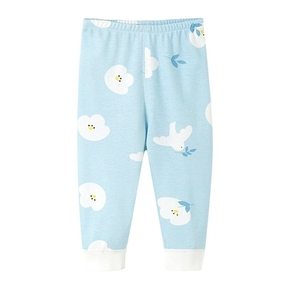 Odeerbi Infant Boys Girls Pajama Pants Cartoon Print Cotton Thermal Bottoms Spring Fall Baby Cotton Pants Children's Bottoming Pants Light Blue