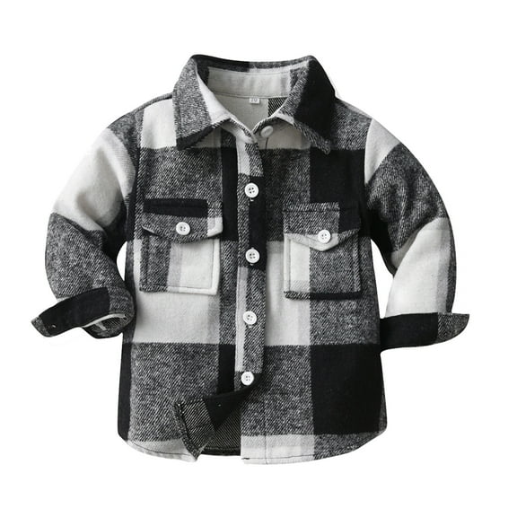 Odeerbi Infant Boys Girls Plaid Shacket Jacket Kids Toddler Flannel Shirt 2025 Long Sleeve Plaid Jacket Baby Fall Shirt Coat Outwear Black 9-12 Months