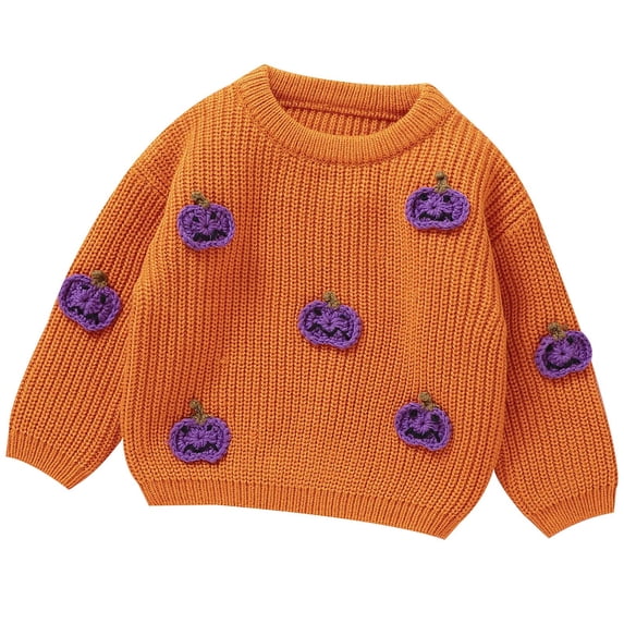 Odeerbi Infant Boys Girls Pullover Sweater Halloween Pumpkin Knit Jumper Tops Infant Winter Warm Halloween Pumpkin Pattern Knitted Sweaters Tops Orange