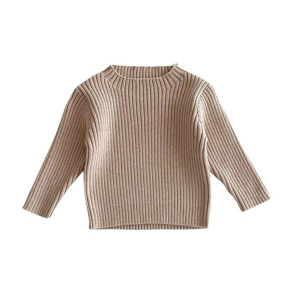 Odeerbi Infant Boys Girls Pullover Sweater Rib Knit Jumper Tops Children's Winter Warm Long Sleeve Round Neck Sweater Tops Beige