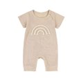 thumbnail image 1 of Odeerbi Infant Boys Girls Rainbow Pattern Romper Jumpsuit Baby Clothes Child's Baby Botton Short Sleeve Round Neck Cute Solid Color Shorts Bodysuits Khaki, 1 of 3