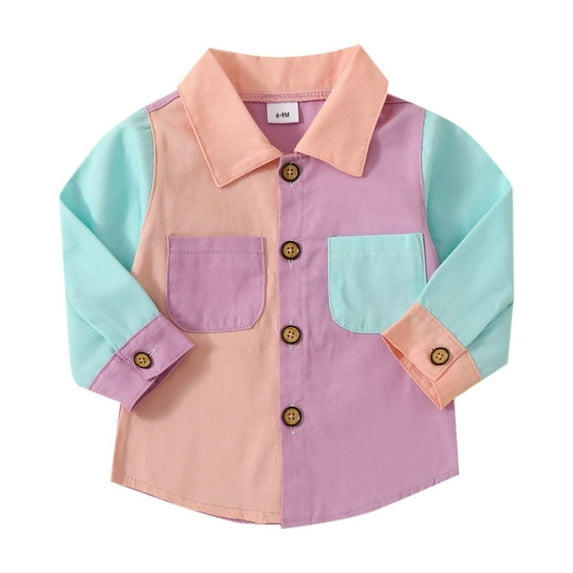 Odeerbi Infant Boys Girls Shirt Fall Winter Color Block Button Down Shirts Fashion Children's Long Sleeve Lapel Shirt Top Casual Cardigan Jacket Infant Clothes Purple