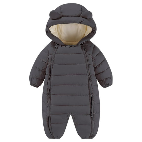 Odeerbi Infant Boys Girls Snowsuits Winter Thermal Puffer Jumpsuit Down Romper Infant Cute Hooded Bodysuit Plush Zipper Long Sleeve Onesie Infant Clothes Black