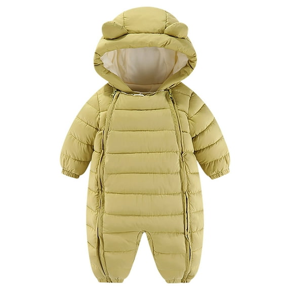 Odeerbi Infant Boys Girls Snowsuits Winter Thermal Puffer Jumpsuit Down Romper Infant Cute Hooded Bodysuit Plush Zipper Long Sleeve Onesie Infant Clothes Green