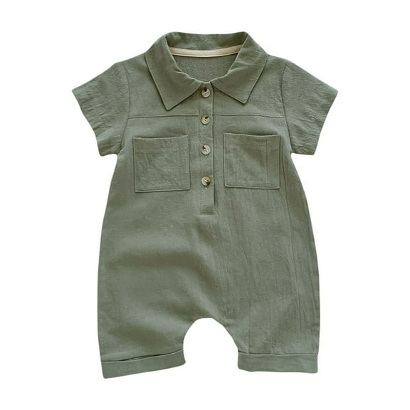 Odeerbi Infant Boys Girls Summer Short Sleeve Romper Jumpsuit Cotton Baby Clothes Child's Jumpsuit Baby Botton Round Neck Cute Solid Color Shorts Bodysuits Olive Green