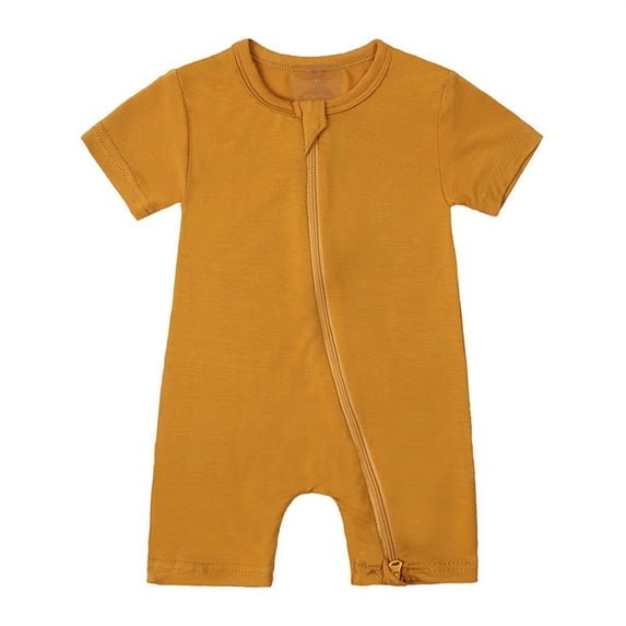 Odeerbi Infant Boys Girls Summer Short Sleeve Romper Jumpsuit Cotton Baby Clothes Child's Jumpsuit Baby Botton Round Neck Cute Solid Color Shorts Bodysuits Gold