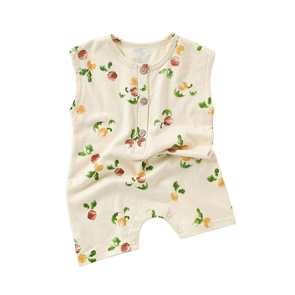 Odeerbi Infant Boys Girls Summer Sleeveles Romper Jumpsuit Cotton Baby Clothes Child's Baby Botton Round Neck Cute Solid Color Shorts Bodysuits Beige