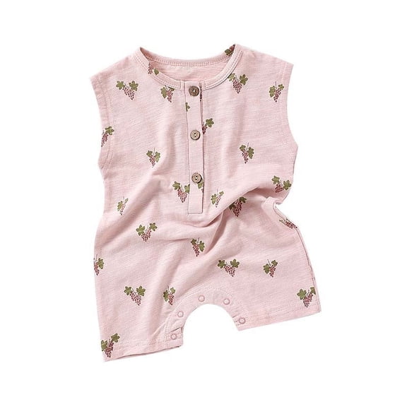 Odeerbi Infant Boys Girls Summer Sleeveles Romper Jumpsuit Cotton Baby Clothes Child's Baby Botton Round Neck Cute Solid Color Shorts Bodysuits Pink