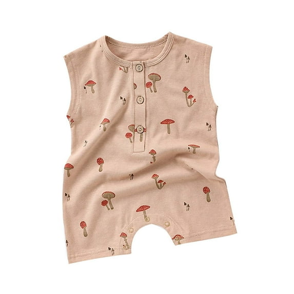 Odeerbi Infant Boys Girls Summer Sleeveles Romper Jumpsuit Cotton Baby Clothes Child's Baby Botton Round Neck Cute Solid Color Shorts Bodysuits Coffee