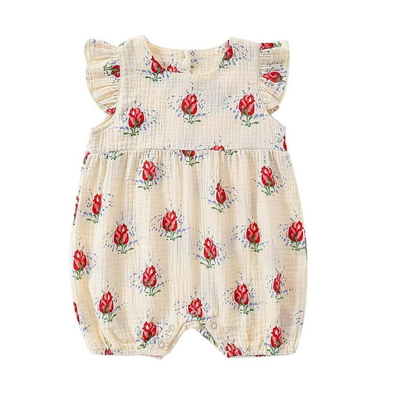 Odeerbi Infant Boys Girls Summer Sleeveles Romper Jumpsuit Cotton Baby Clothes Child's Baby Botton Short Sleeve Round Neck Cute Solid Color Shorts Bodysuits Red