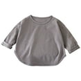 thumbnail image 1 of Odeerbi Infant Boys Girls T-shirt Long Sleeve Cotton Tee Tops Kids Fashion Fall Winter Basic Layering T-shirt Cute Round Neck Solid Color Base Layer Gray, 1 of 5