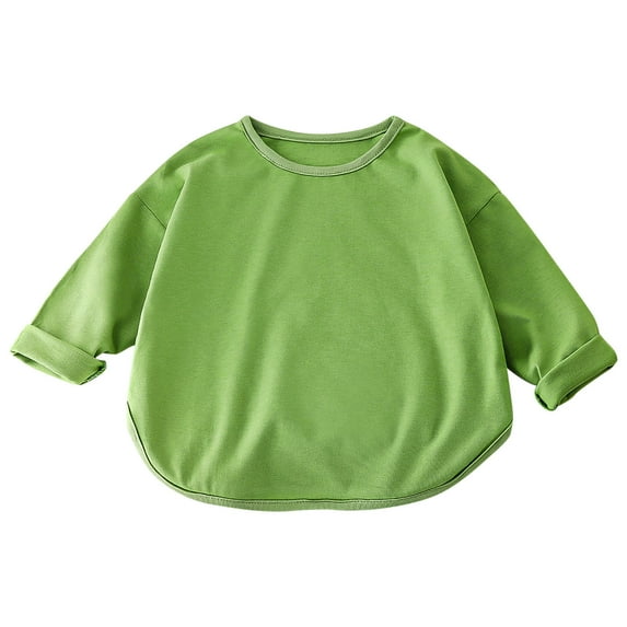Odeerbi Infant Boys Girls T-shirt Long Sleeve Cotton Tee Tops Kids Fashion Fall Winter Basic Layering T-shirt Cute Round Neck Solid Color Base Layer Green